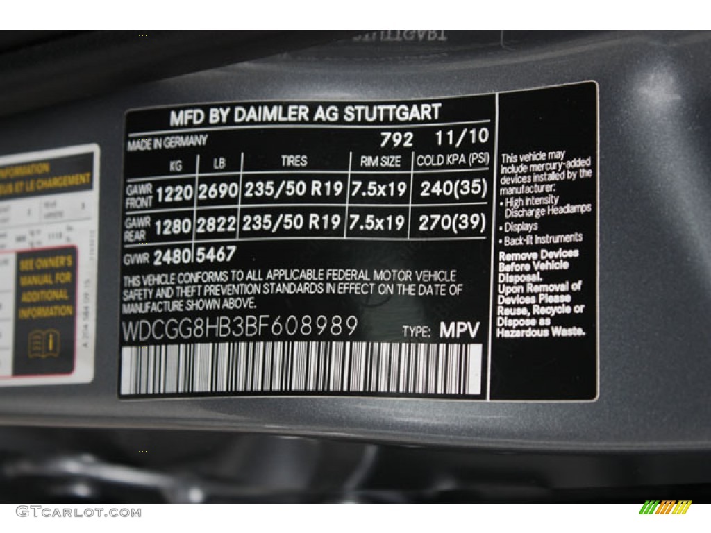 2011 GLK Color Code 792 for Palladium Silver Metallic Photo #57160568
