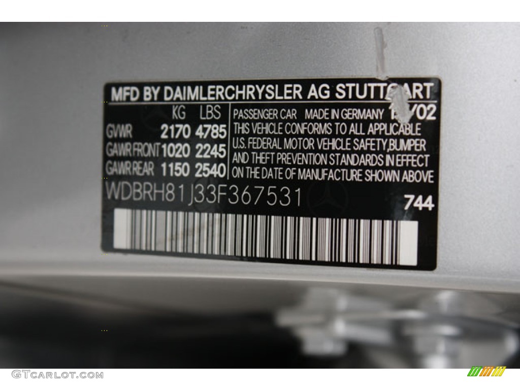 2003 C Color Code 744 for Brilliant Silver Metallic Photo #57160843