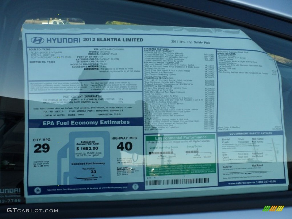 2012 Elantra Limited - Silver / Gray photo #36