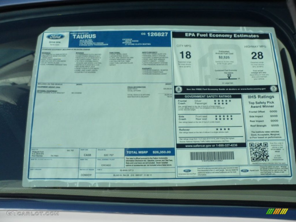 2012 Ford Taurus SE Window Sticker Photo #57170810