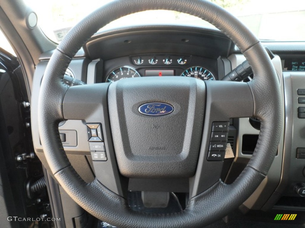 2012 Ford F150 XLT SuperCrew Black Steering Wheel Photo #57171410