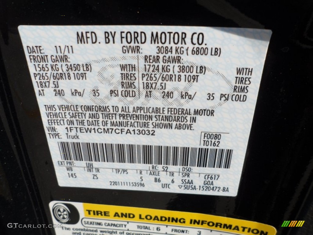 2012 F150 Color Code UH for Tuxedo Black Metallic Photo #57171428