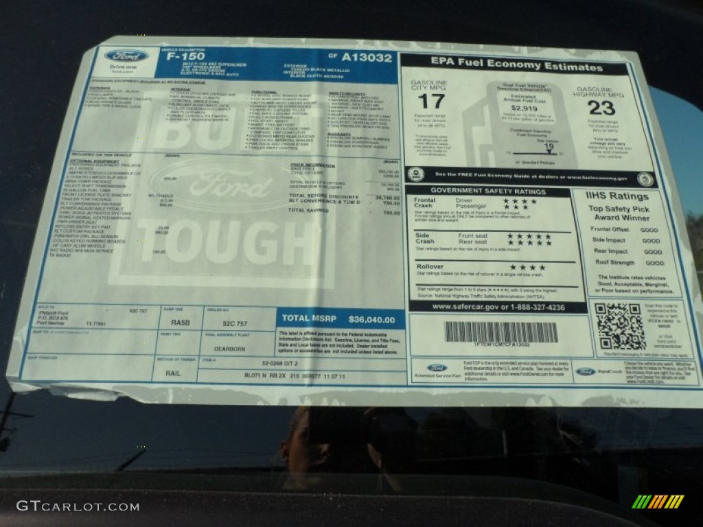 2012 Ford F150 XLT SuperCrew Window Sticker Photo #57171431