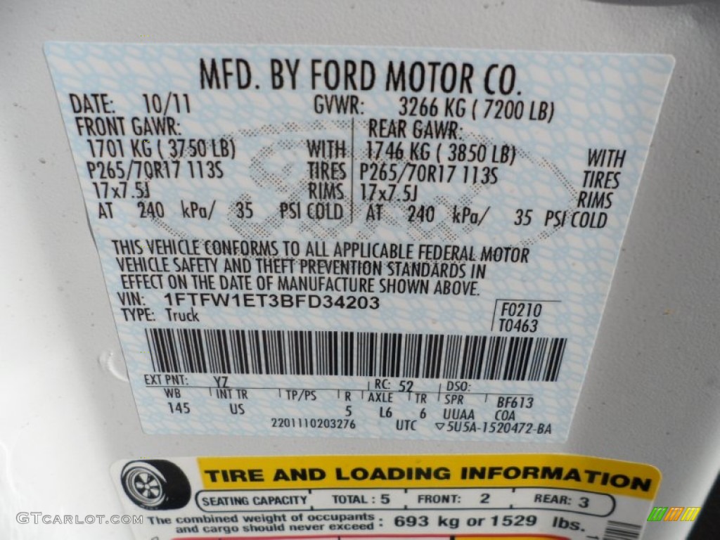 2011 Ford F150 Texas Edition SuperCrew 4x4 Color Code Photos
