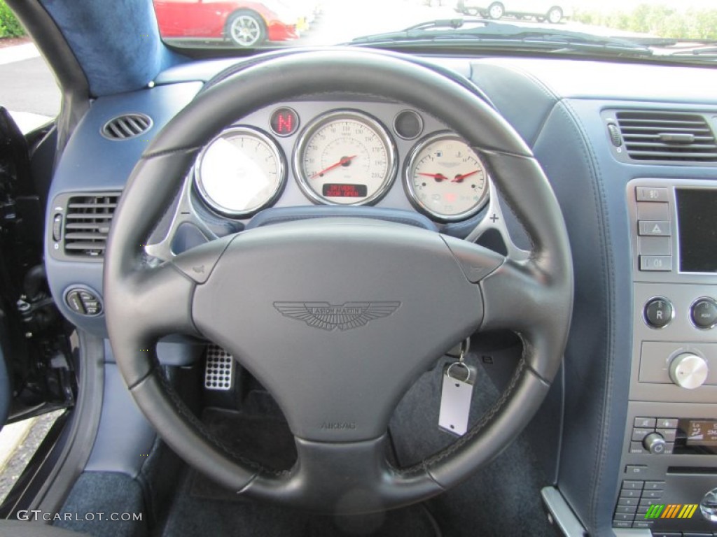 2006 Aston Martin Vanquish S Caspian Blue/Light Tan Steering Wheel Photo #57185316