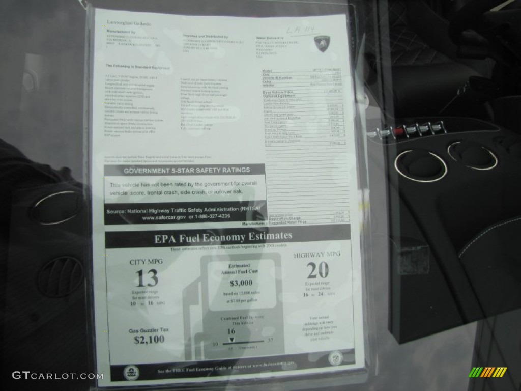2011 Lamborghini Gallardo LP 560-4 Spyder Window Sticker Photos