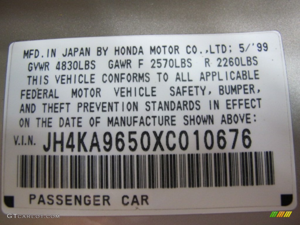 1999 Acura RL 3.5 Sedan Info Tag Photos