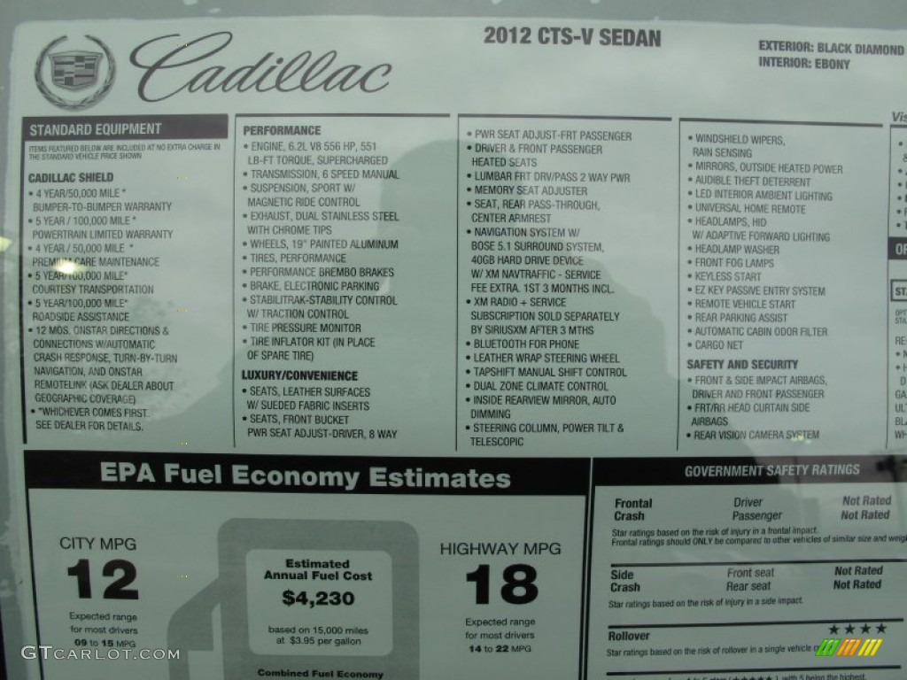 2012 Cadillac CTS -V Sedan Window Sticker Photo #57197566