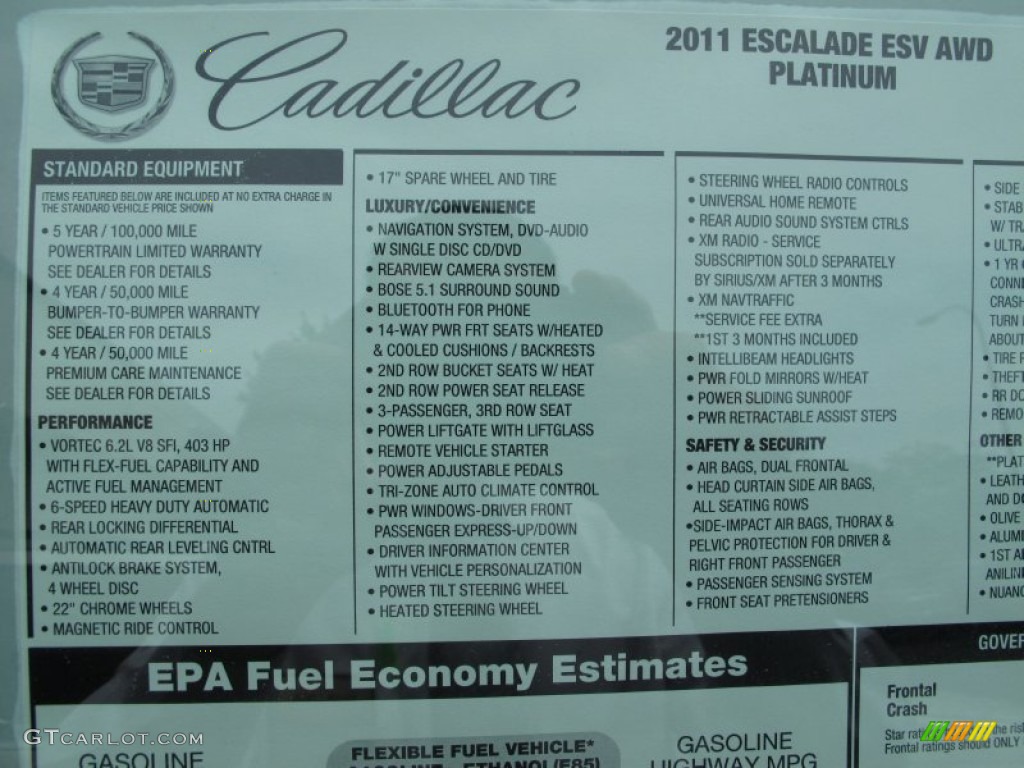 2011 Cadillac Escalade ESV Platinum AWD Window Sticker Photo #57197768