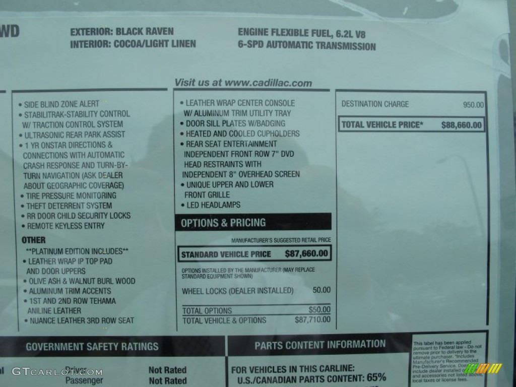 2011 Cadillac Escalade ESV Platinum AWD Window Sticker Photo #57197777
