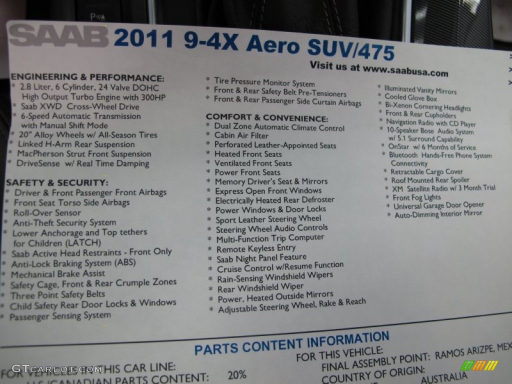2011 Saab 9-4X Aero XWD Window Sticker Photo #57198171