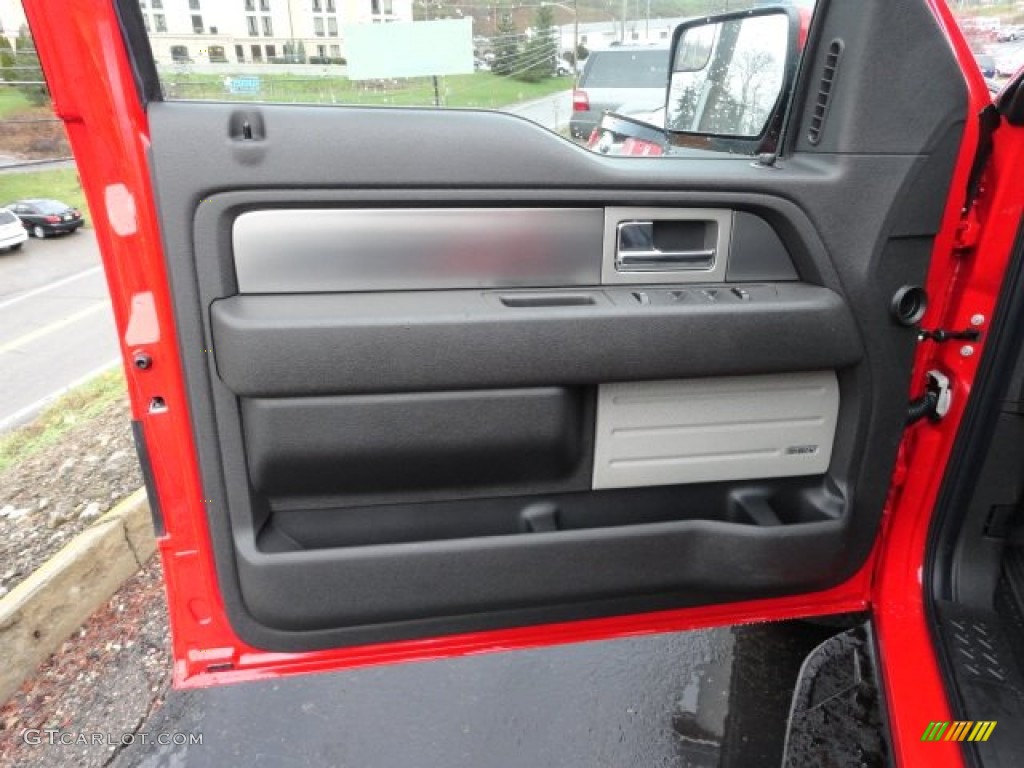 2012 Ford F150 SVT Raptor SuperCrew 4x4 Raptor Black Leather/Cloth Door Panel Photo #57204175