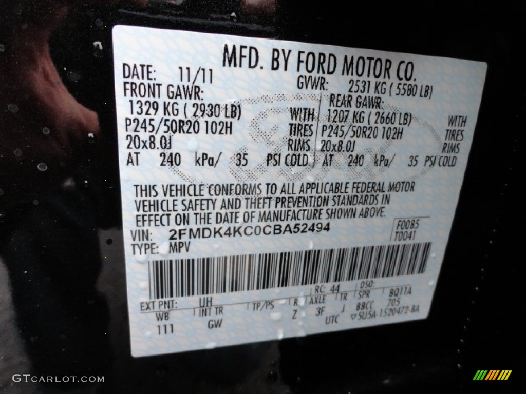 2012 Edge Color Code UH for Tuxedo Black Metallic Photo #57204322