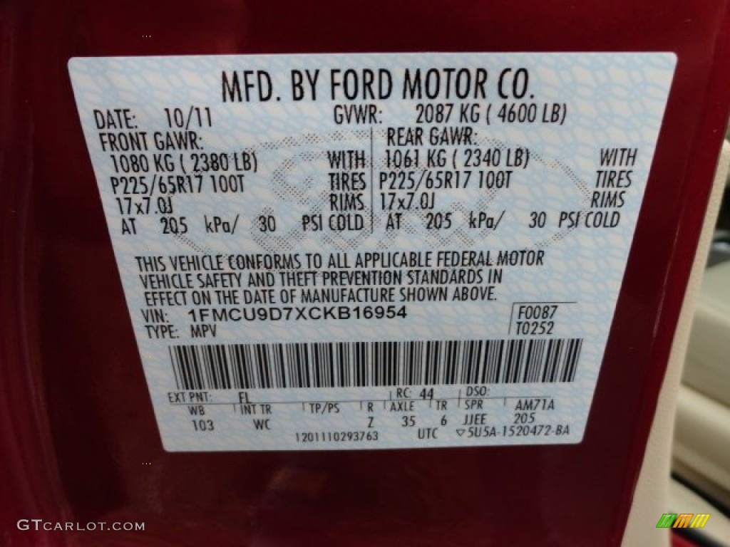 2012 Escape Color Code FL for Toreador Red Metallic Photo #57204475