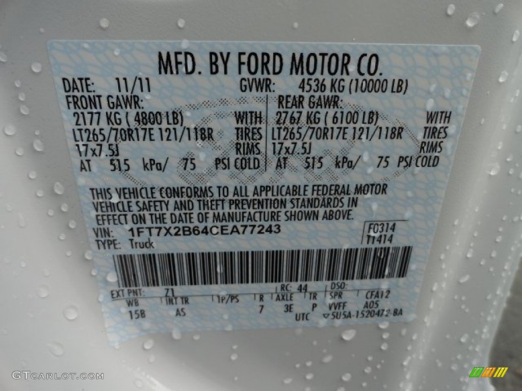 2012 F250 Super Duty Color Code Z1 for Oxford White Photo #57204874