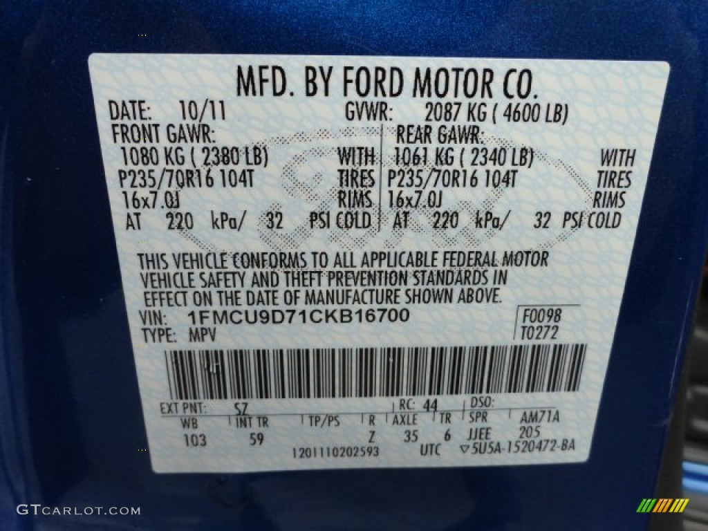2012 Escape Color Code SZ for Blue Flame Metallic Photo #57205006