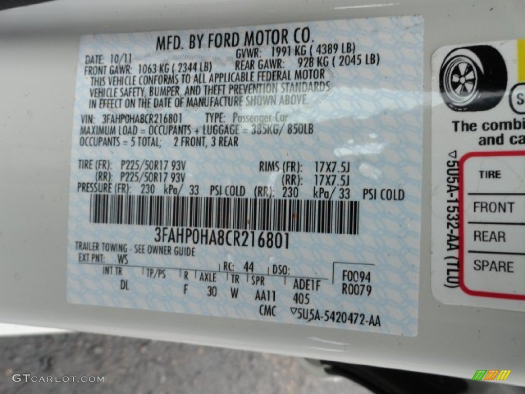 2012 Fusion Color Code WS for White Suede Photo #57205544