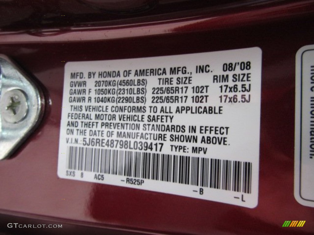 2008 CR-V EX-L 4WD - Tango Red Pearl / Ivory photo #19