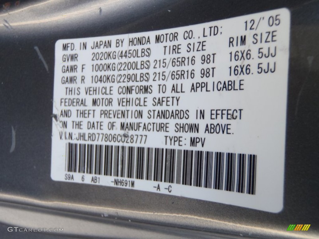2006 CR-V Color Code NH691M for Silver Moss Metallic Photo #57232727