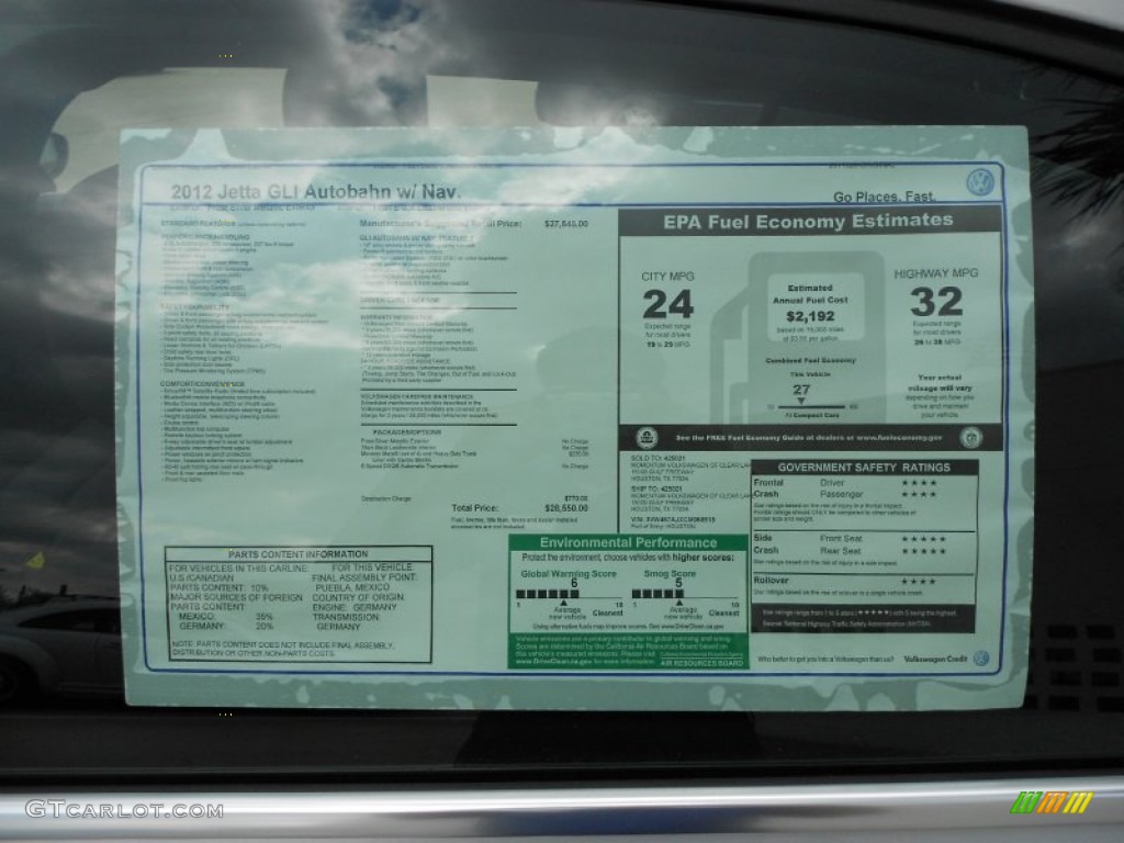 2012 Volkswagen Jetta GLI Autobahn Window Sticker Photo #57235439