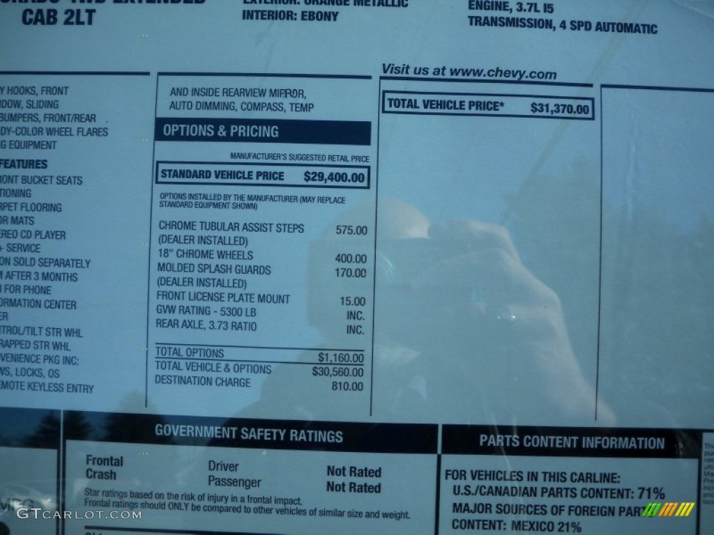 2012 Chevrolet Colorado LT Extended Cab 4x4 Window Sticker Photo #57240572