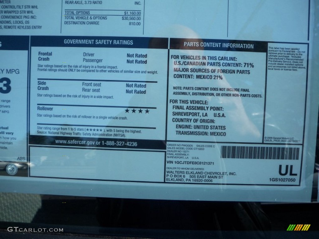 2012 Chevrolet Colorado LT Extended Cab 4x4 Window Sticker Photo #57240587