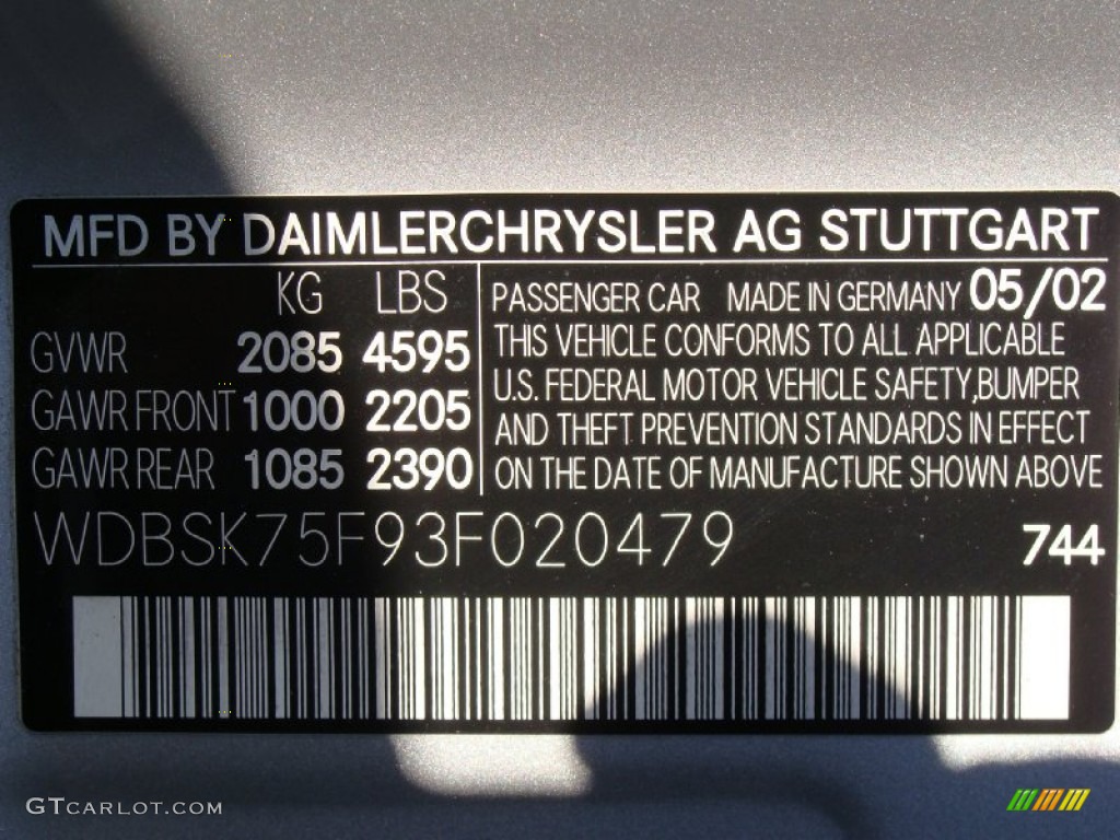 2003 SL Color Code 744 for Brilliant Silver Metallic Photo #57242604