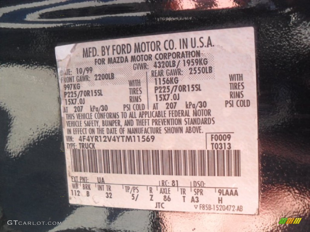 2000 Mazda B-Series Truck B3000 SE Regular Cab Color Code Photos