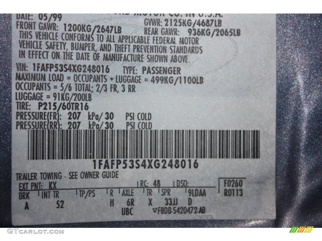 1999 Taurus SE - Graphite Blue Metallic / Medium Graphite photo #20