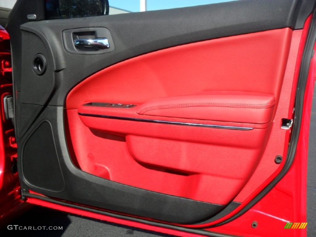 2012 Dodge Charger SXT Plus Black/Red Door Panel Photo #57267557