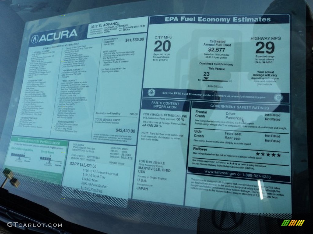 2012 Acura TL 3.5 Advance Window Sticker Photos