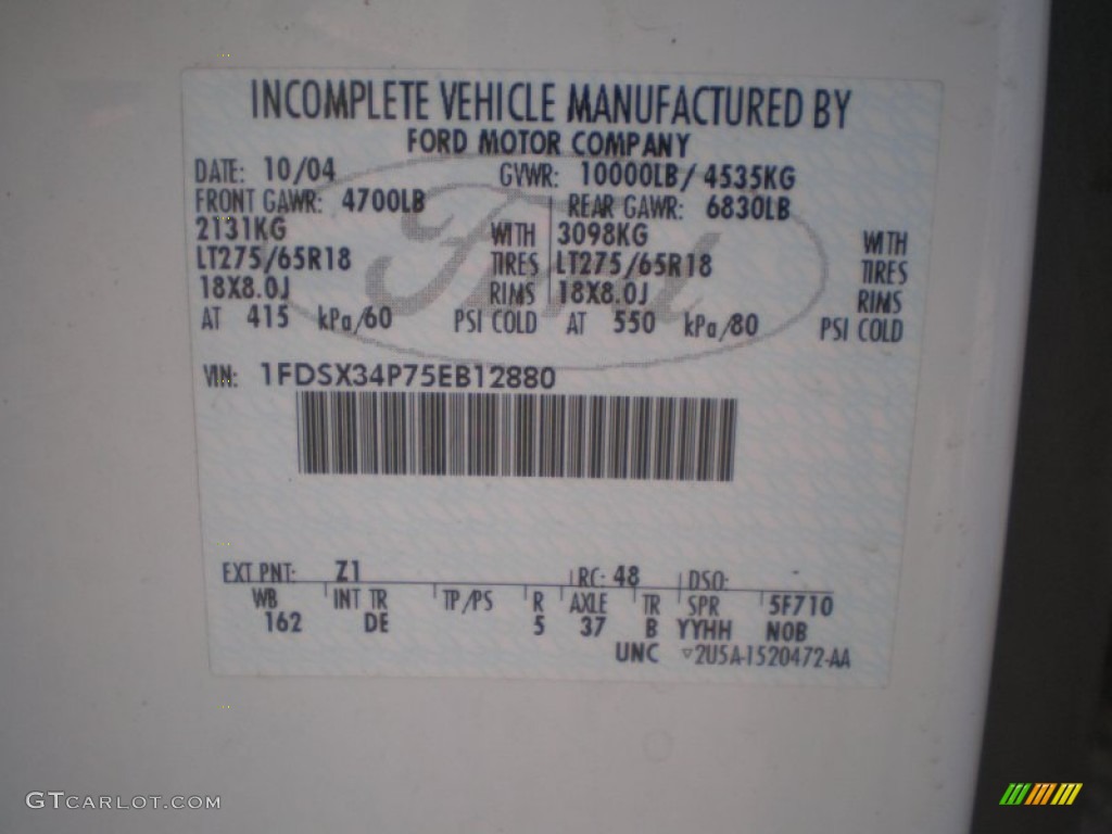 2005 F350 Super Duty Color Code Z1 for Oxford White Photo #57287493