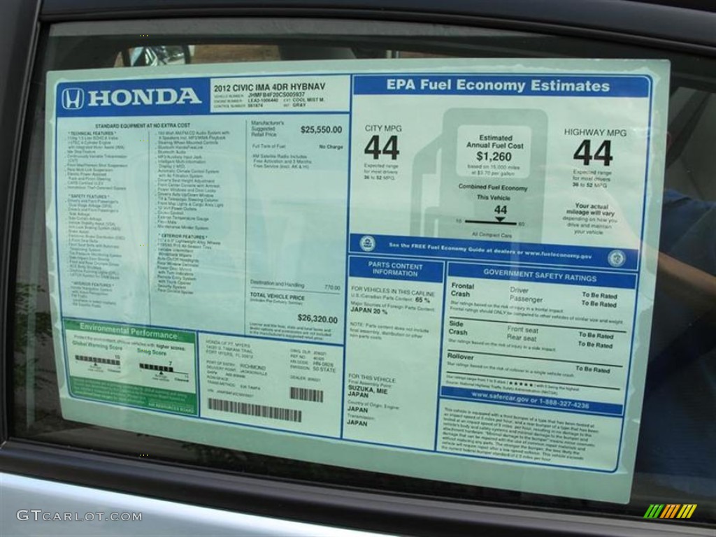 2012 Honda Civic Hybrid Sedan Window Sticker Photo #57288597