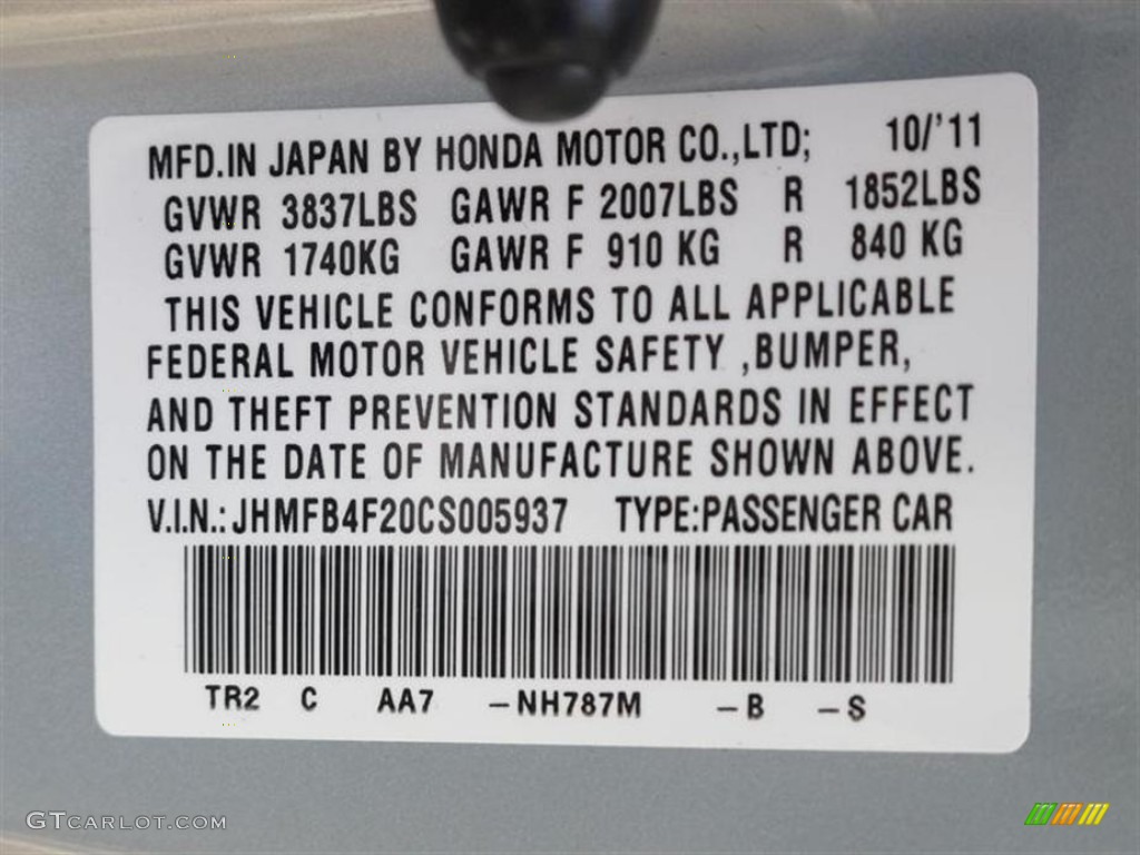 NH787 2012 Honda Civic Hybrid Sedan Parts