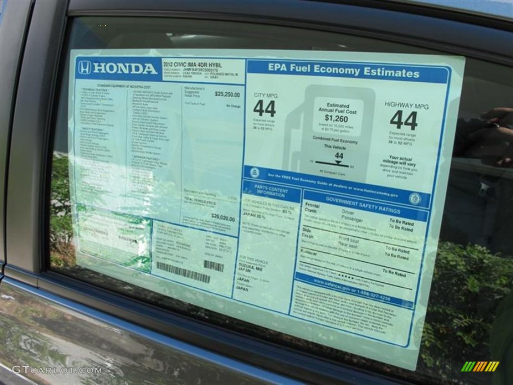 2012 Honda Civic Hybrid-L Sedan Window Sticker Photo #57288789