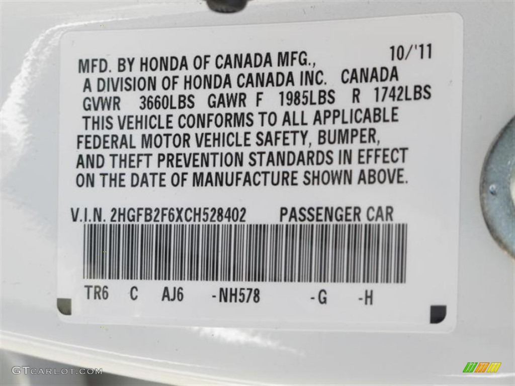 2012 Honda Civic HF Sedan Color Code Photos