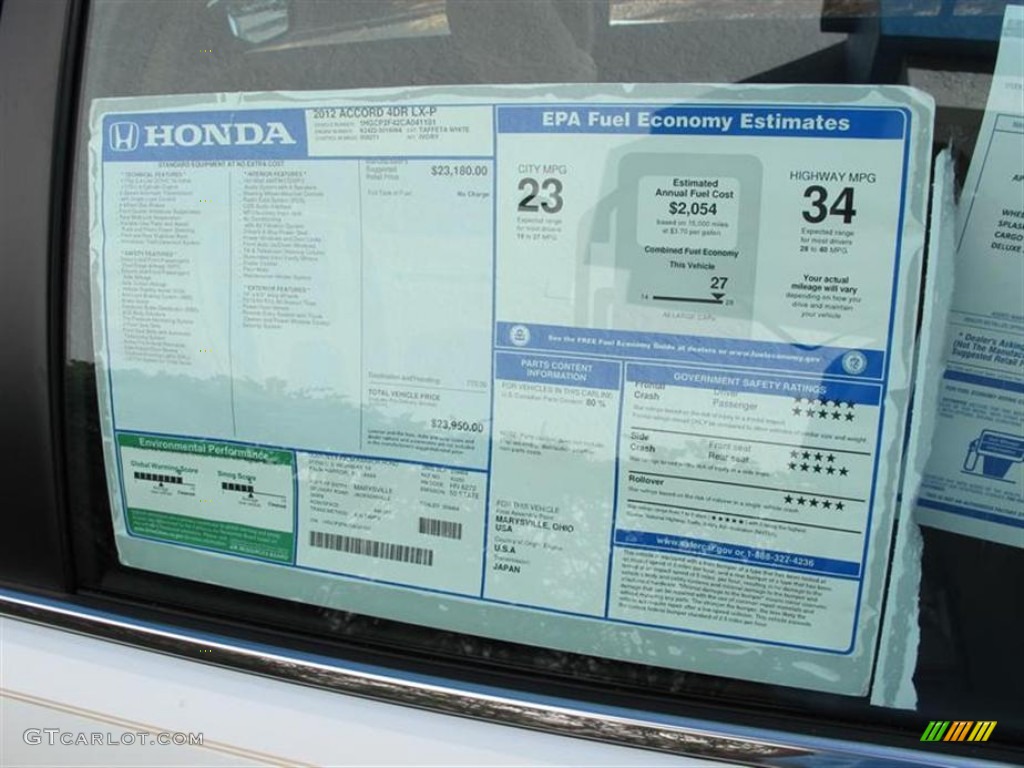 2012 Honda Accord LX Premium Sedan Window Sticker Photo #57289938