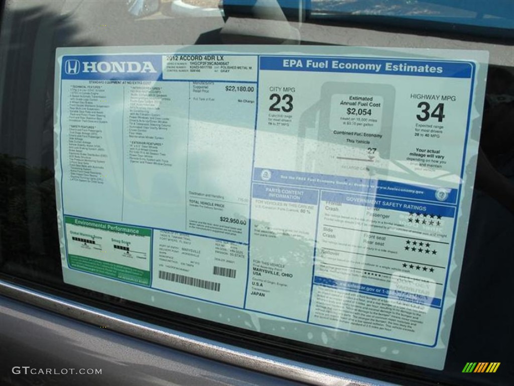 2012 Honda Accord LX Sedan Window Sticker Photo #57290029