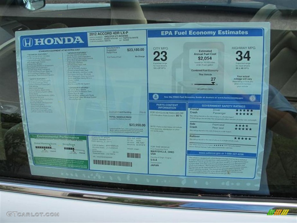 2012 Honda Accord LX Premium Sedan Window Sticker Photo #57290214