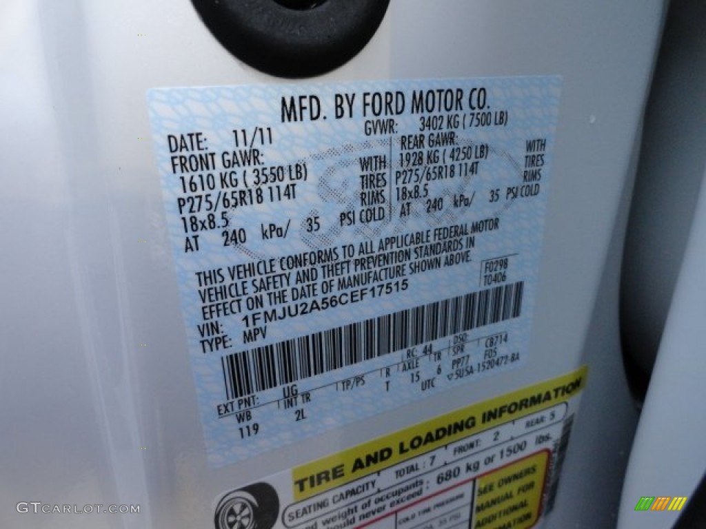 2012 Expedition Color Code UG for White Platinum Tri-Coat Photo #57292251