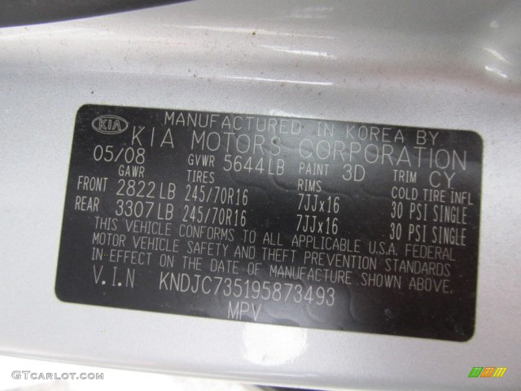 2009 Kia Sorento LX 4x4 Color Code Photos