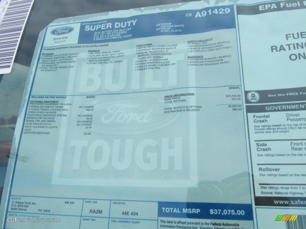 2012 Ford F250 Super Duty XLT Regular Cab 4x4 Window Sticker Photo #57297684