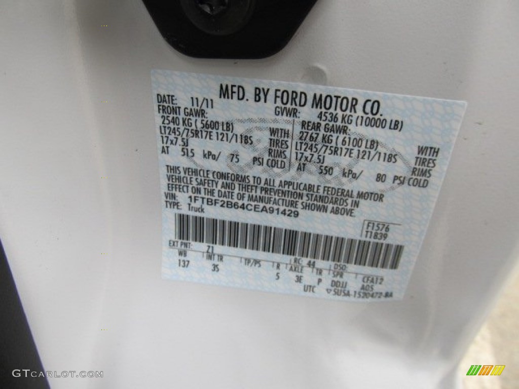 2012 F250 Super Duty Color Code Z1 for Oxford White Photo #57297849