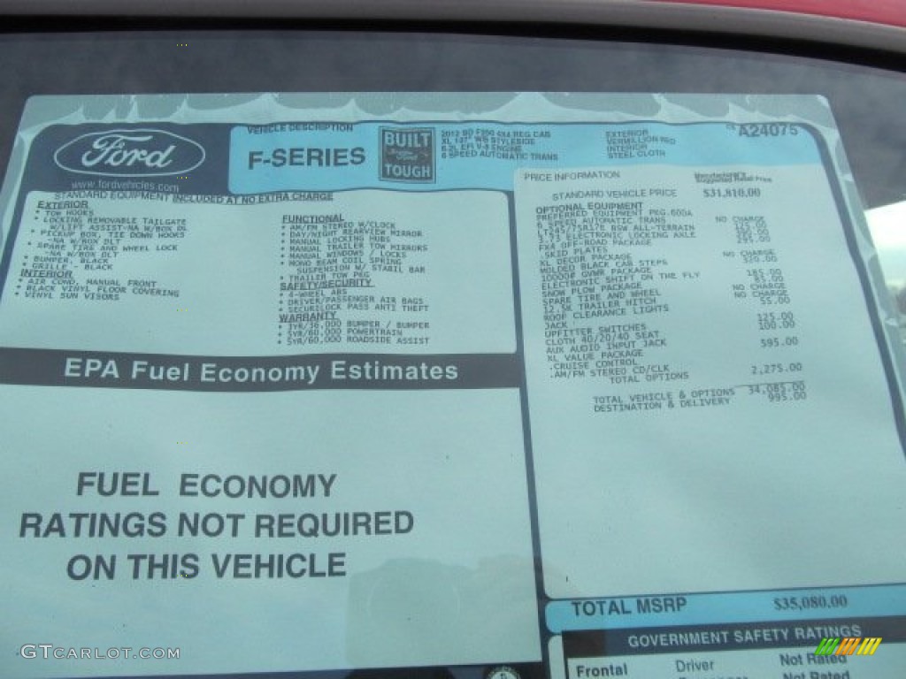 2012 Ford F250 Super Duty XL Regular Cab 4x4 Window Sticker Photo #57297927
