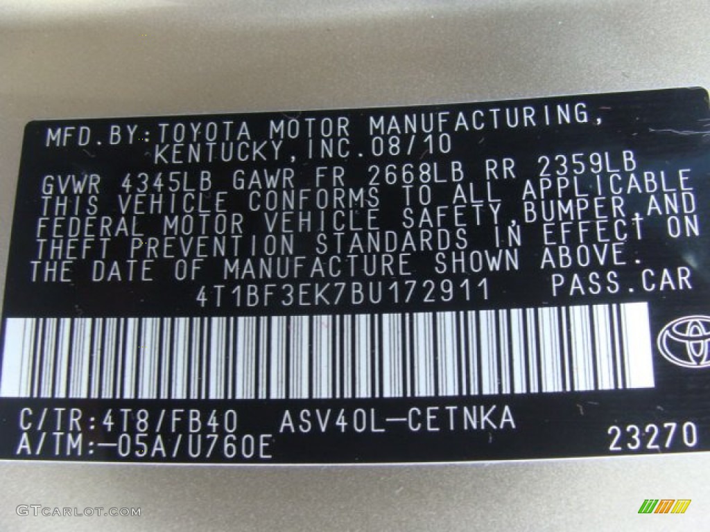 2011 Camry Color Code 4T8 for Sandy Beach Metallic Photo #57308421