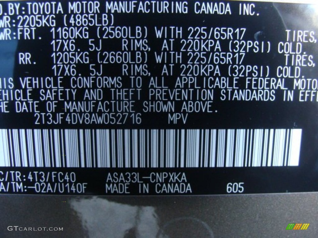 2010 RAV4 Color Code 4T3 for Pyrite Metallic Photo #57320116