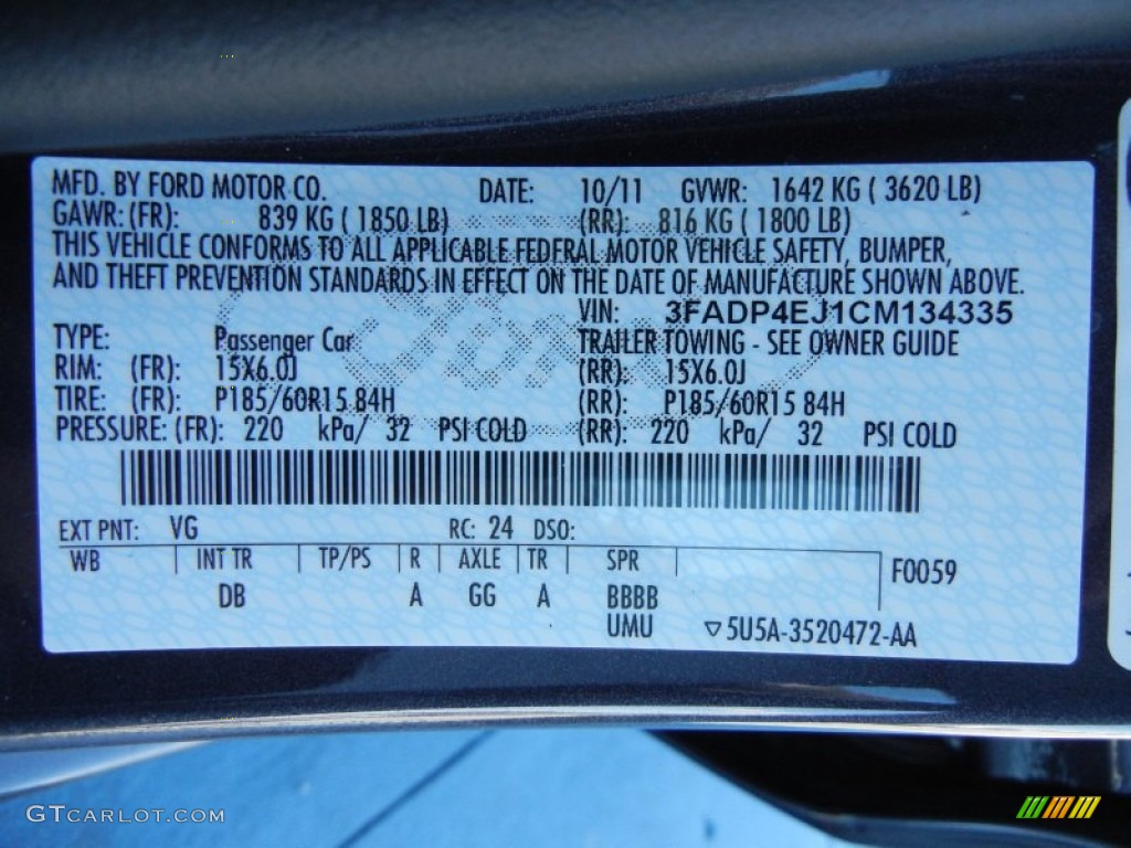 2012 Fiesta Color Code VG for Violet Grey Metallic Photo #57331768