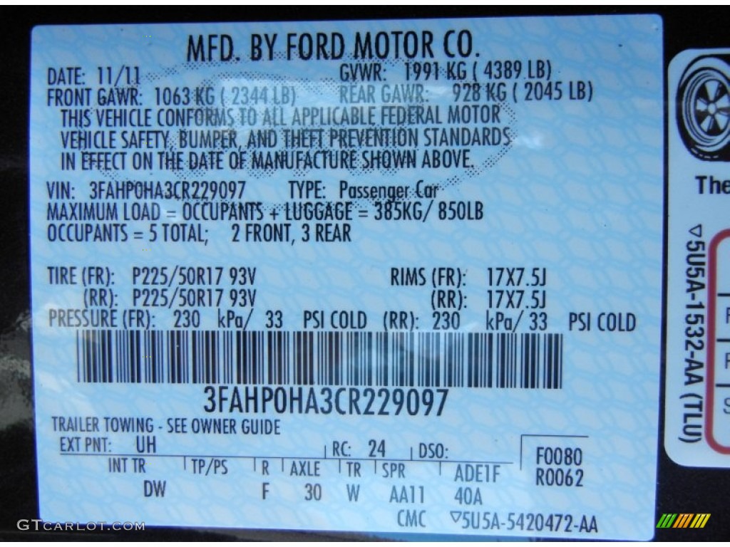 2012 Fusion Color Code UH for Tuxedo Black Metallic Photo #57332058