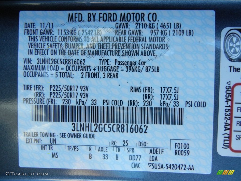 2012 MKZ Color Code UN for Steel Blue Metallic Photo #57332282