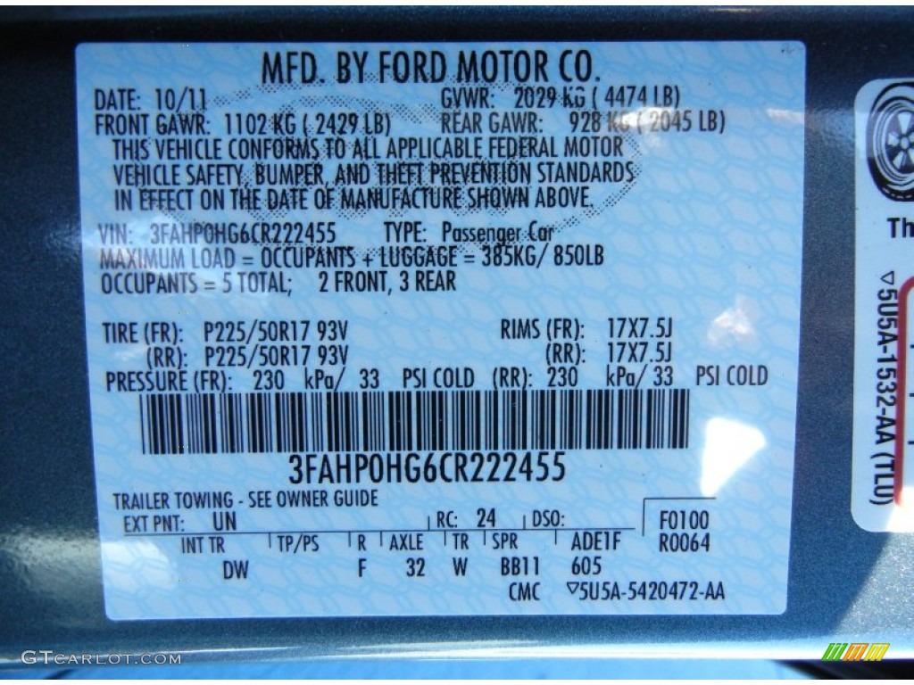 2012 Fusion Color Code UN for Steel Blue Metallic Photo #57332499